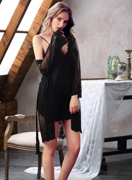

Women Robe Sets Sexy Lace Sleepwear Bathrobe 2 Pieces Sets Homewear Summer 2020 Nightwear Sexy Elegant Home Clothes