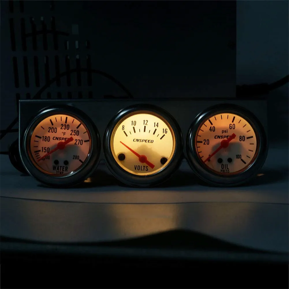 Universal Car 2'' 52mm Chrome Volt+Water Temp Gauge+Oil Pressure Gauge Triple 3 Gauge Set Gauges Kit
