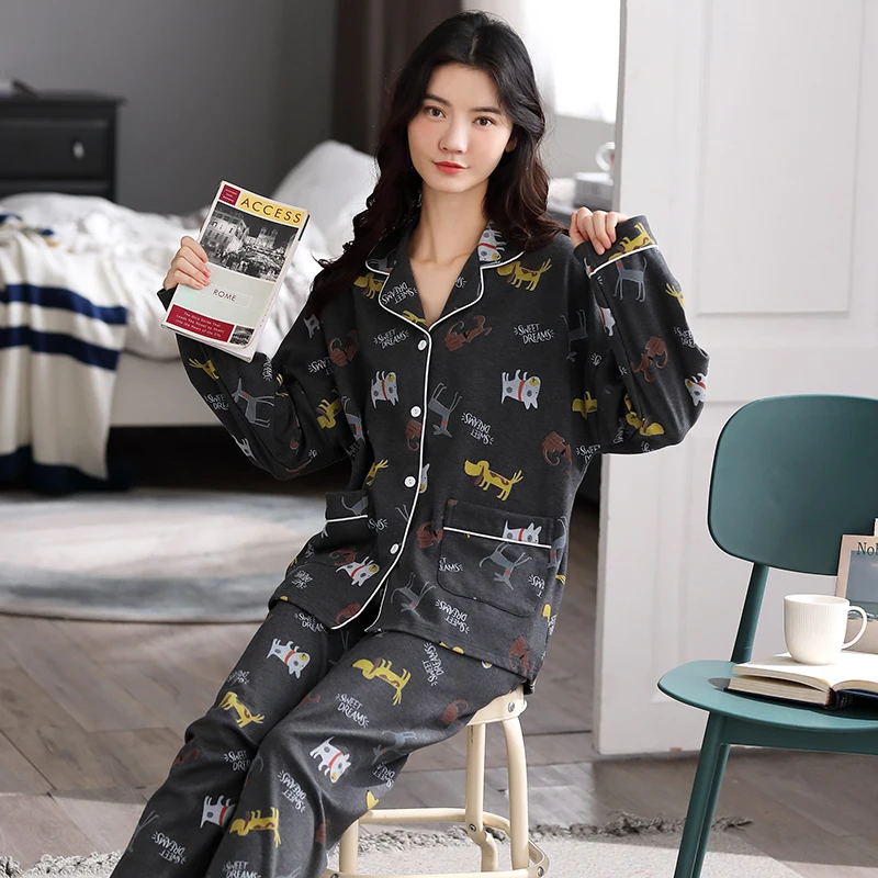 

Women Sleepwear Cotton Nightgown Plus Size XXXL Winter Pajamas Col Claudine Loose Version Pajama set Spring Pyjamas Cartoon