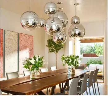 

Modern Pendant Lights Silver Mirror Ball Hanglamp Globe Glass Led Lamp Kitchen Living Room Bedroom Home suspension luminaire