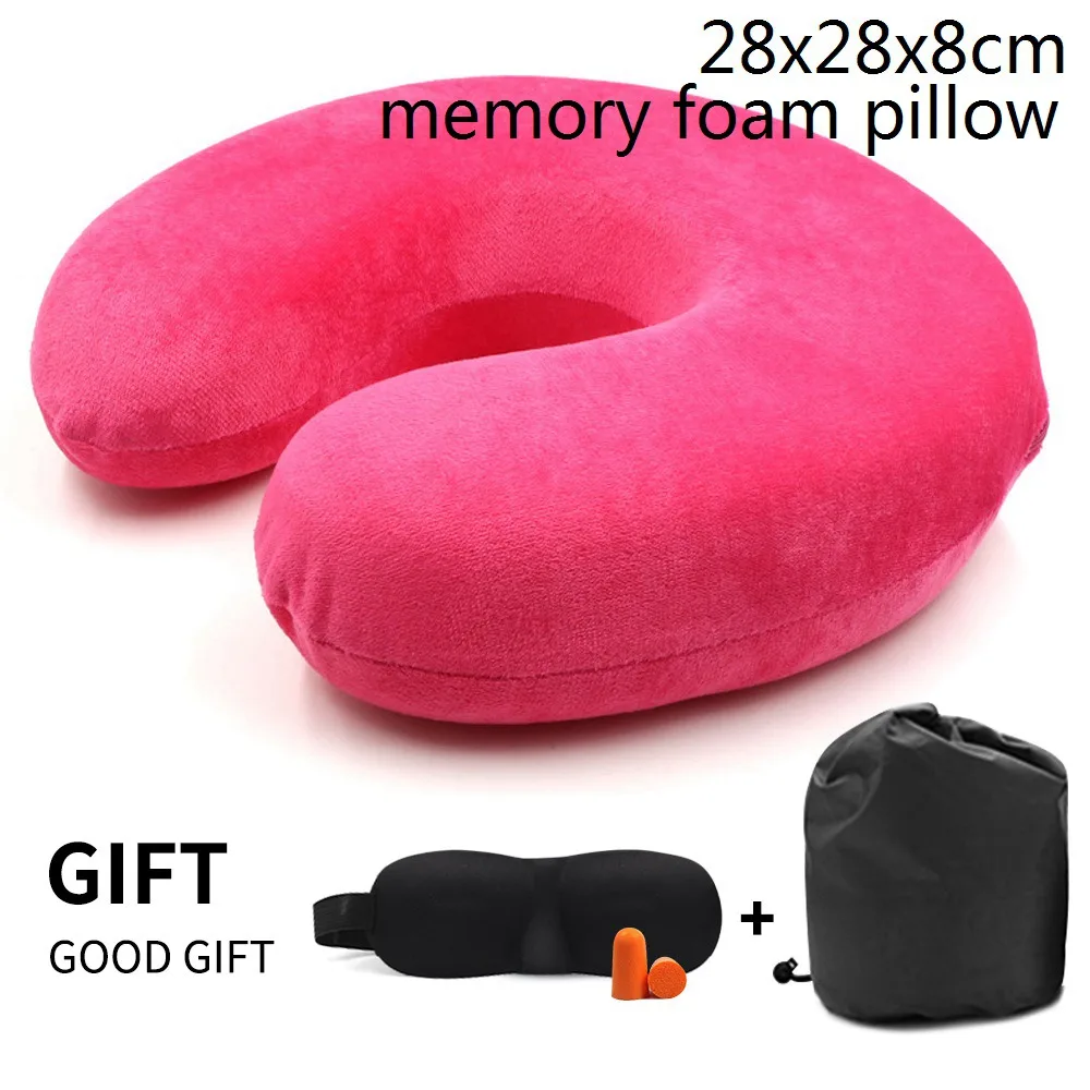 B-rose red Подушка из пены с эффектом памяти, u-образные подушки для шеи, для самолета, поддержка шеи, аксессуары для путешествий, 4 цвета, удобные подушки для сна, дома - Цвет: B-rose red