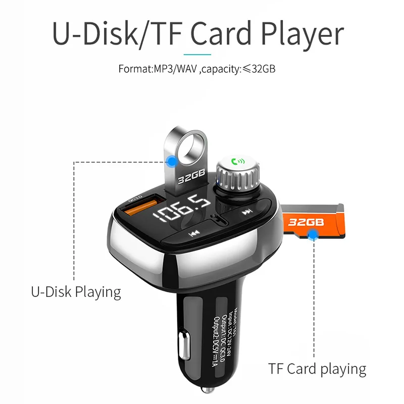 Автомобильный Bluetooth fm-передатчик с QC 3,0 usb зарядным портом радио mp3-плеер JHP-лучший