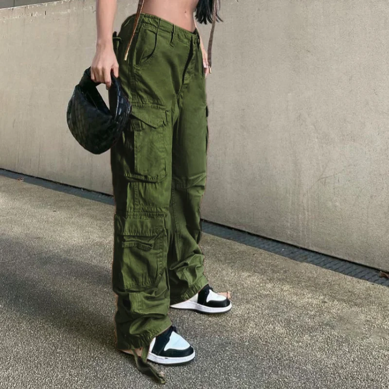 WeiYao Khaki Solid Baggy Cargo Pants Women Low Waist Mom Jeans Vintage 90s Grunge Streetwear Casual Hippie Denim Trousers
