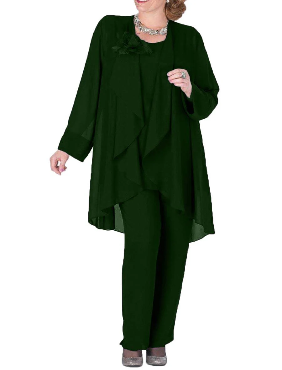 Emerald Женское платье с цветочным узором из шифона, ярко-синее платье для матери невесты, костюм со штанами, комплект из 3 предметов с курткой, одежда с длинными рукавами - Цвет: Emerald