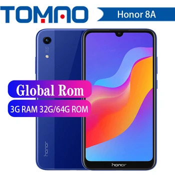 

global rom HONOR 8A Smartphone 6.09 inch MT6765 Octa Core Android 9.0 face unlock 3020mAh Mobile Phone