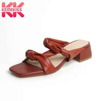 

KemeKiss Women Sandals Shoes Fashion Square Heels Shoes Women Designer Solid Color Good Quality Slip On Footwear Size 34-40