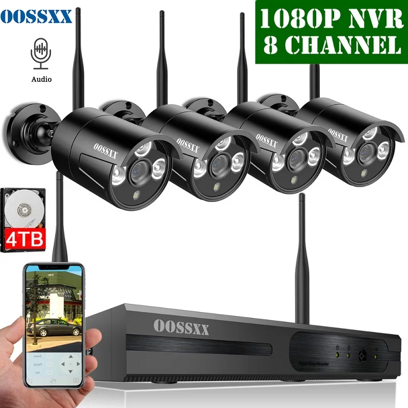 4 Black 720P Cameras Беспроводная система охранной камеры, комплект NVR 8CH 1080 P, 4 шт 720P(1,0 м) наружная беспроводная ip-камера видеонаблюдения OOSSXX - Цвет: 4 Black 720P Cameras