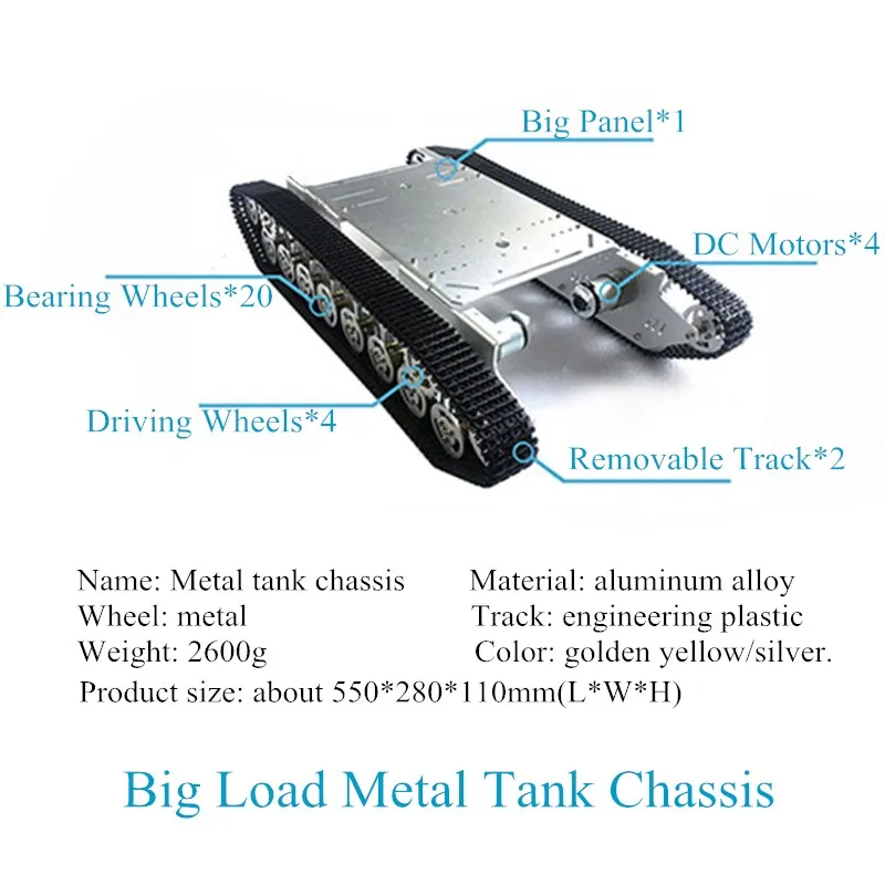 4 Motor Metal Tank Track Chassis Smart Tracked Vehicle Rc Mobile