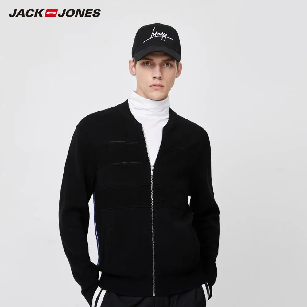 JackJones мужской модный классический Бейсбольный воротник вязаный свитер