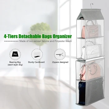 

Non-woven Detachable Closet Bags Organizer Handbags 4 Shelf Hanging Storage Collapsible Clothing Accessories Storage Holder