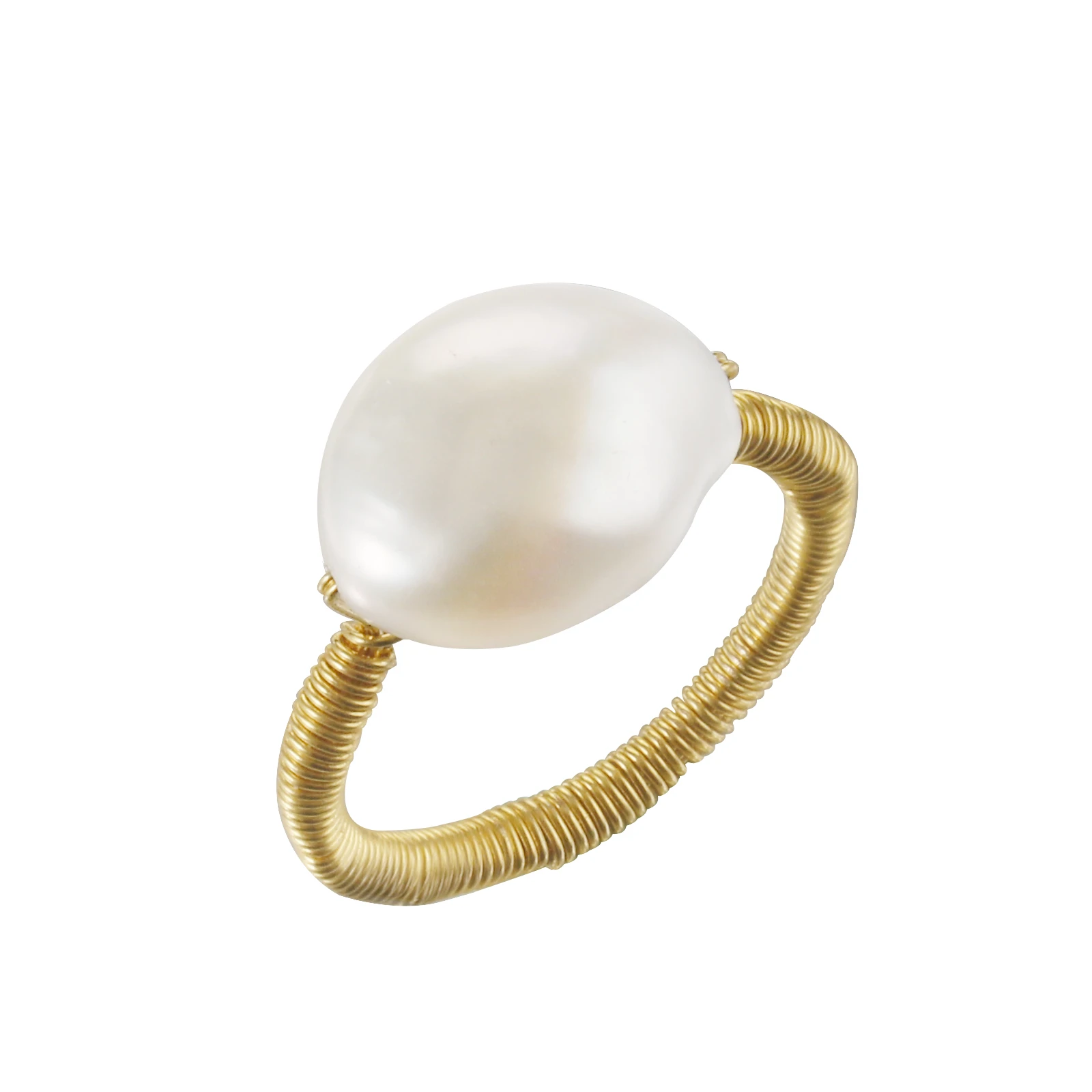 2021 Trend New Natural Freshwater Baroque Pearl Brass Copper Wire Ring For Women Handmade Fashion Simple Classic Jewelry Gift