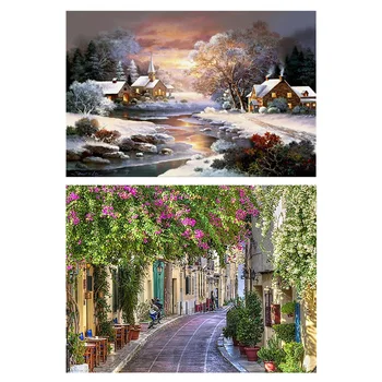 

2 Set 5D Diy Diamond Painting Diamond Painting Cross Stitch-Snow Hut Landscape & Flowery House Street