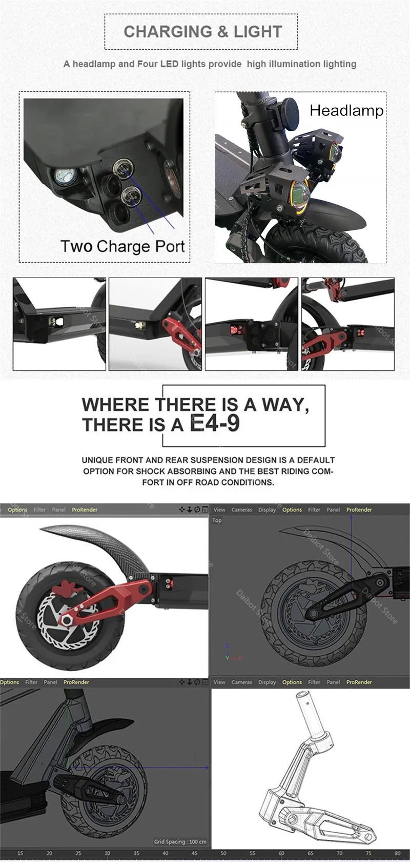 Folding Electric Scooter Adults 2 Wheels Electric Scooters Ecorider E4-9 With Crystal Light 3600W 70KMH Powerful Electric Bike
