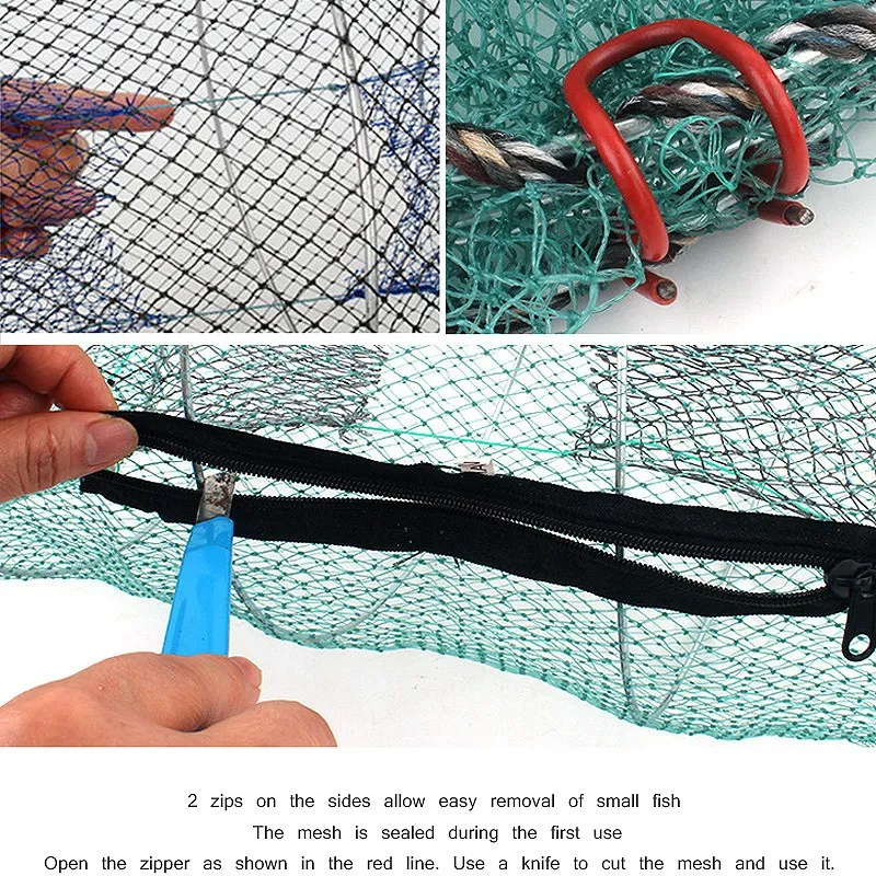 New Folding Fishing Net Baits Crab Crawdad Shrimp Minnow Fishing Bait Trap Cast Dip Net Spring Cage Mesh Trap Network
