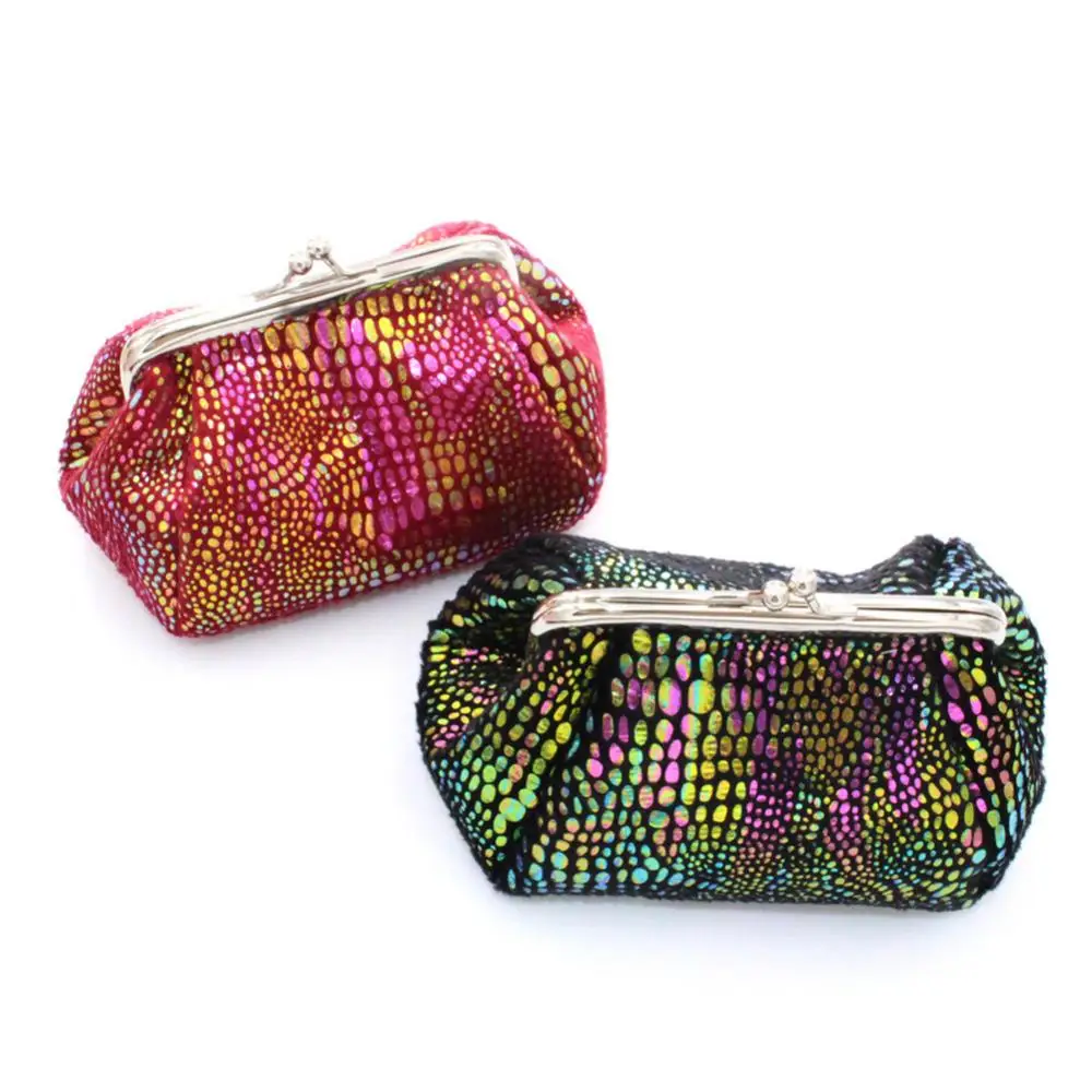Women Laser Kiss Lock Round Wallet Clutch Pouch Coin Cash Card Holder Purse