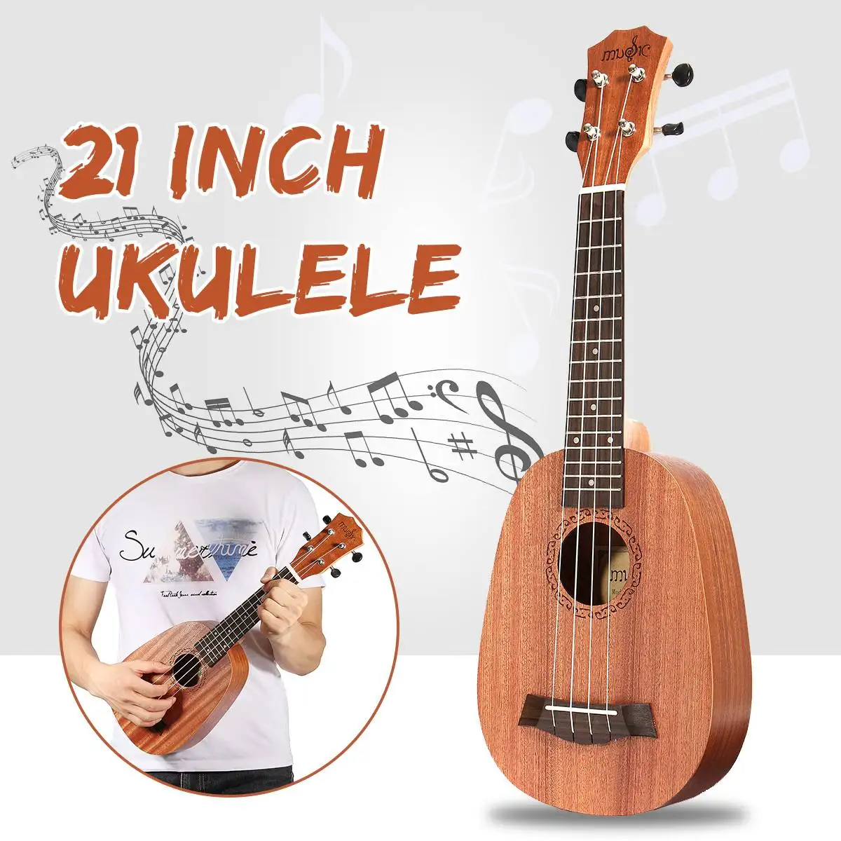 21 дюймов Pinapple Mahogany Гавайская гитара из розового дерева 4 струны мини-гитара детский инструмент для семьи Гавайские гитары