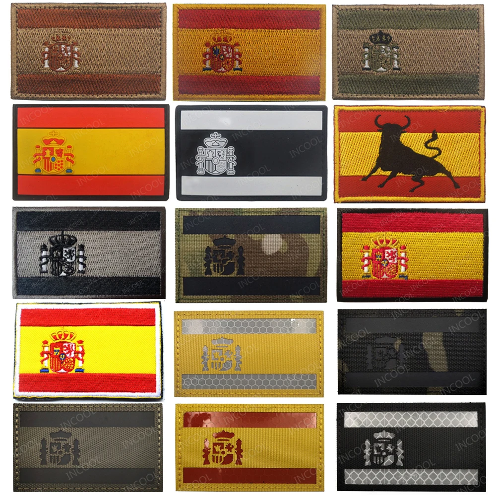 Spanish Flag Spain Embroidery Custom Name Text Patch Stripes Badge Iron On  or Velcro Backing Patches to Backpack Hat 9*6cm Color: New-Velcro -2Pcs