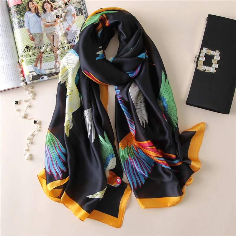 Модные женские классические шелковые шарфы на лето и осень, шифоновая шаль, Женская пляжная бандана, шарф из шифона, парео - Цвет: 02
