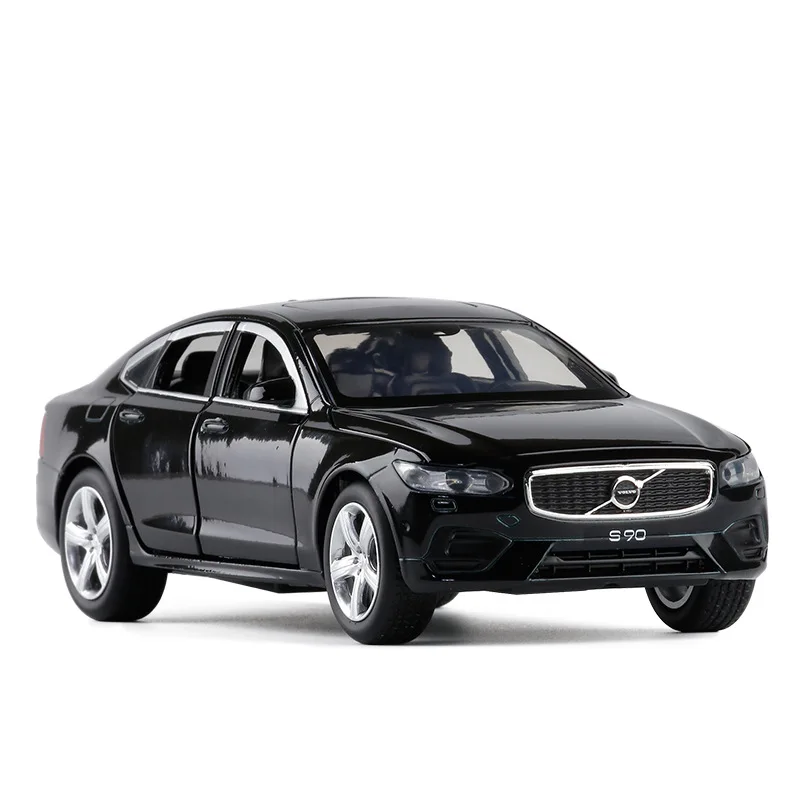 Изысканный подарок 1:32 модель из сплава VOLVO S90, моделирование литого под давлением звука и света оттяните назад модель автомобиля, детские игрушки - Цвет: Черный