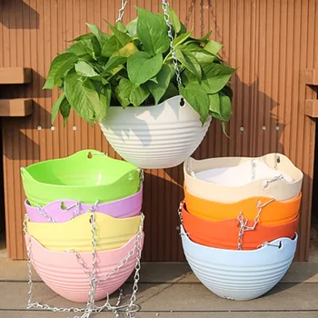 

Plastic Hanging-Basket Flower Pot with Chain Home Garden Balcony Plant Planters Decor YE-Hot