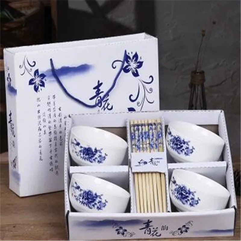 A 4 шт./компл. мода Китай Qinghua комплект фарфоровых тарелок для Taleware домашние кухонные миски с палочками для еды - Цвет: A