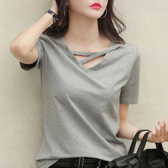 New summer short sleeve women white t-shirt women V-neck loose Korean black top casual compassionate trend t shirt women 2