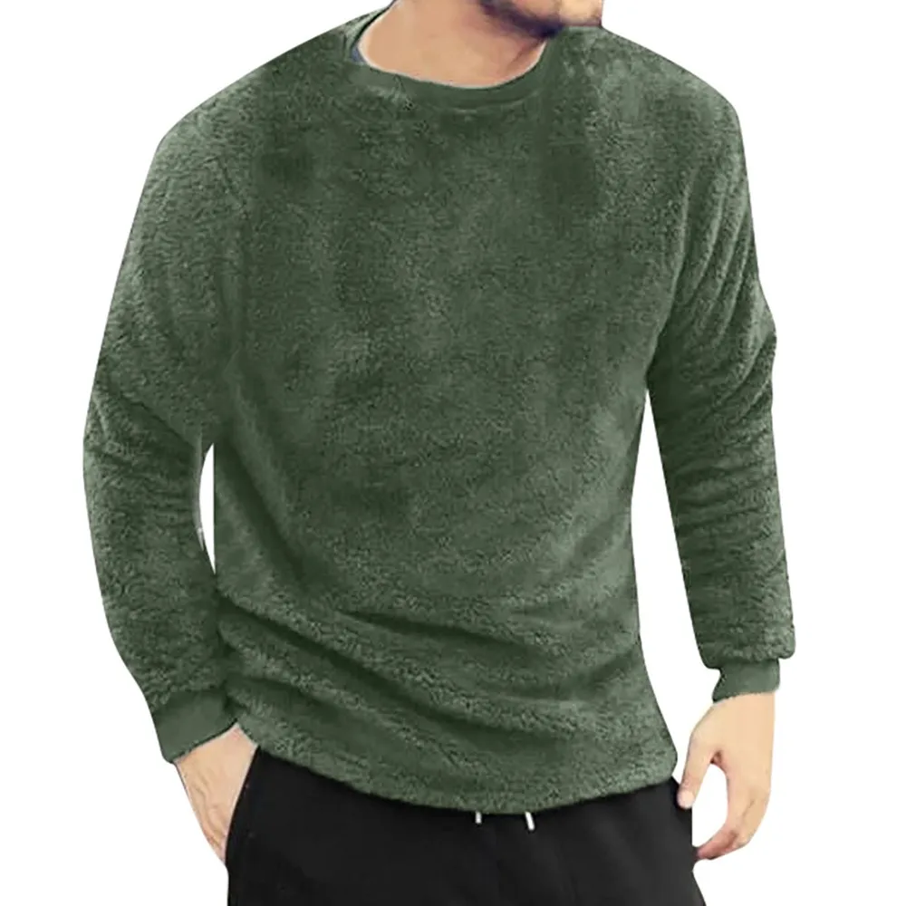 Army Green Мужской пуловер, толстовка из флиса, Осень-зима, теплый, Повседневный, Круглый ворот, двухсторонний, плюш, топы, блузки, базовый, длинный рукав, спортивная одежда, Новинка - Цвет: Army Green