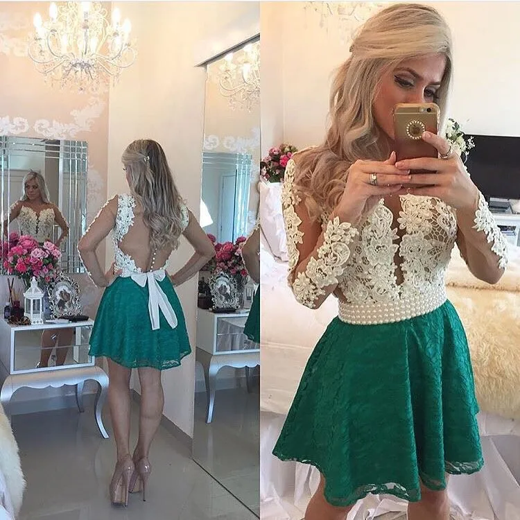 

Vestidos 2018 Green Short Prom New Arrival Long Sleeves Above Knee Party Vestido De Festa Curto mother of the bride dresses
