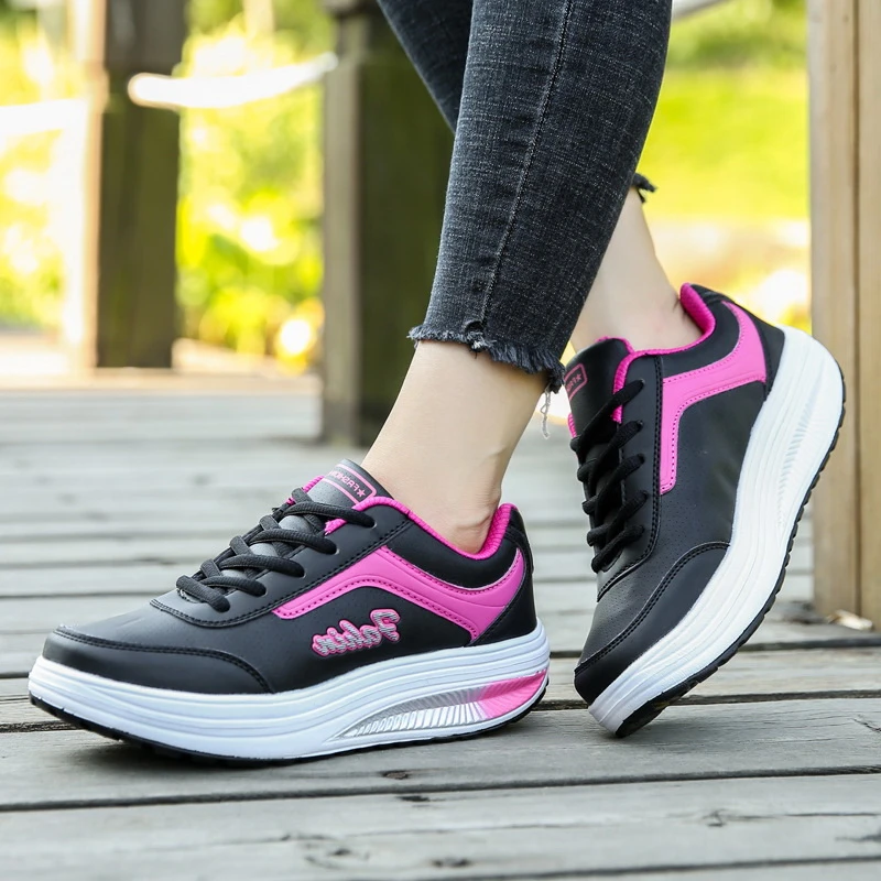 Zapatos De mecedora De cuero para Mujer, zapatillas De deporte con plataforma impermeable, con cuña, para aumento De altura|Zapatillas de correr| -