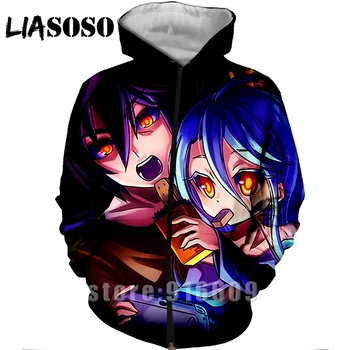 

3D Print No Game No Life shirt Anime zipper Comic Hoodies tops Sweatshirt Winter Hip Hop Unisex Pullover Hipster Harajuku Hoodie