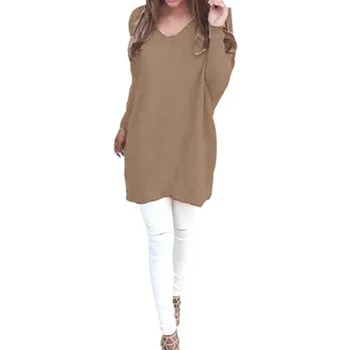 

Fashion Spring Autumn Winter Womens Sweater Loose Long-sleeved V-Neck Knitted Oversize Baggy Long Sweater Jumper Top Female