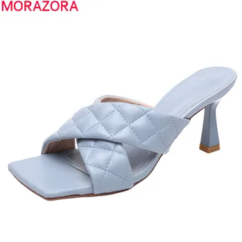 

MORAZORA Women sandals 2020 fashion high heels mules shoes simple open toe party dress shoes summer solid color ladies shoes