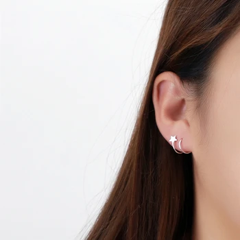 

925 Sterling Silver Handcrafted Personality Classic Spring Coil Pentagonal Star Earrings Lady Earrings Temperament Accessory