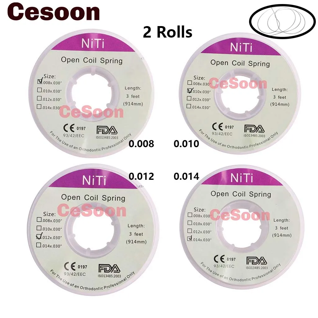 

2 Rolls Dental Niti Open Coil Spring Orthodontic Wires Elastic 914mm Dia 0.008/0.010/0.012/0.014 Dentistry Lab Materials 4Sizes