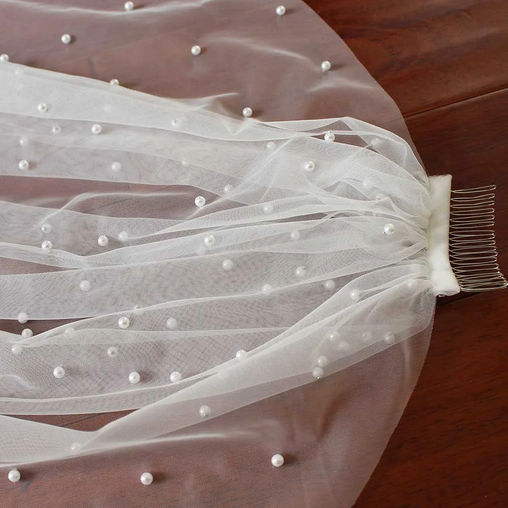 

High Quality Pearls Wedding Veil with Comb One Layer Bridal Veil with Pearl Wedding Accessories Voile Mariage