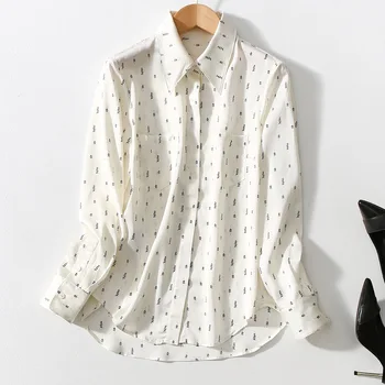 

Women Shirt Spring and Summer New Satin Texture Printing Comfortable Long-sleeved Ladies Shirt Shirt Top