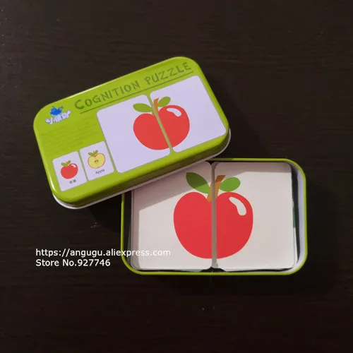 MG09-Fruit Vegetable Деревянные игрушки для детей детские деревянные пазлы с железной коробкой насекомое ферма животные Монтессори игрушки для девочек мальчиков MG149 - Цвет: MG09-Fruit Vegetable