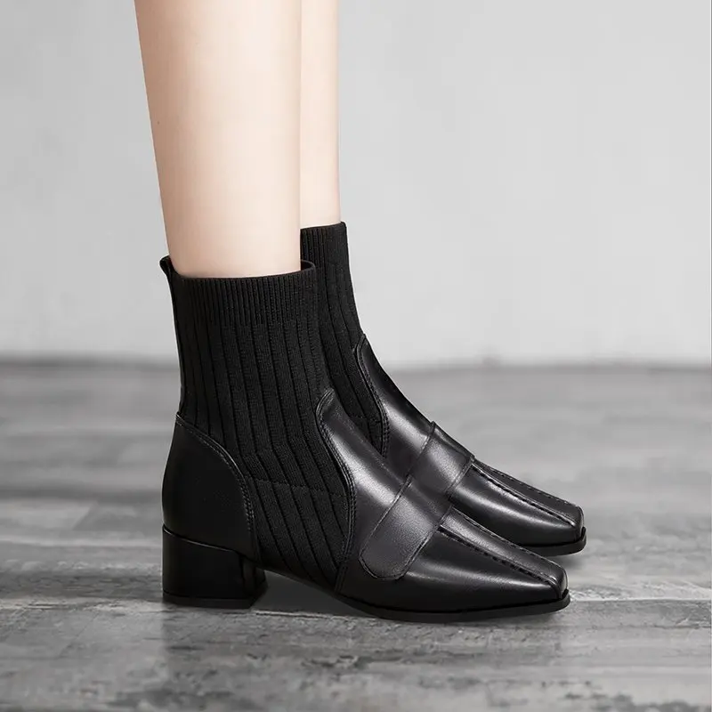 Women's Short Boots Women 2020 Autumn and Winter New Fashion British Style Thin Women's Boots Flying Knit Socks Women's Shoes
