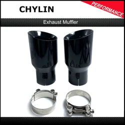 1 PC Car Modified Stainless Steel Glossy Black Exhaust Pipe Universal Bevel Edeg Shiny Muffler Tip For BMW Series Mazda VW Benz