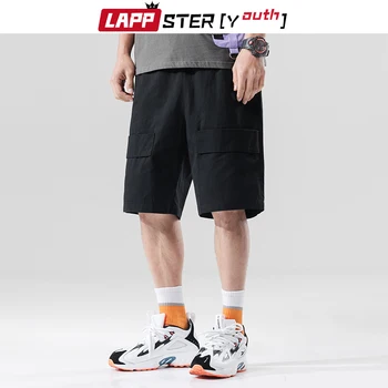 

LAPPSTER-Youth Men Solid Cotton Sweat Shorts 2020 Summer Men Casual Korean Fashions Hip Hop Basketball Shorts Black Loose Shorts