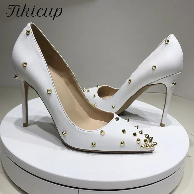 High Heels Pointed Toe Stiletto Heel Rivets  High White Stiletto Shoes -  White Women - Aliexpress