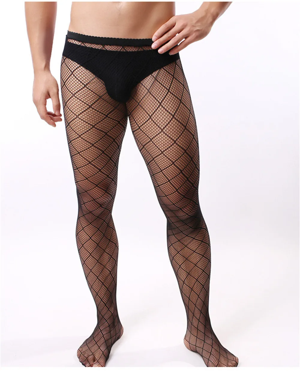 Sexy lingerie hot men stockings black mesh net sex underwear pantyhose intimates elastic costumes teddy
