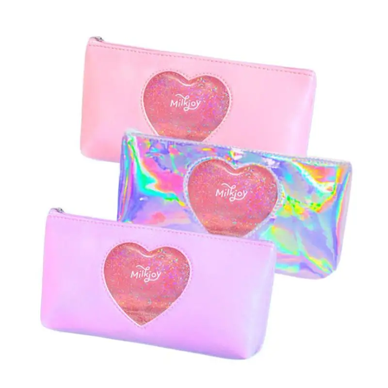Мини-чехол для карандашей Kawaii Diamond Love School, милая лазерная ручка для канцелярских принадлежностей, прозрачная сумка для девочек, чехол для карандашей, большой пенал K7X0