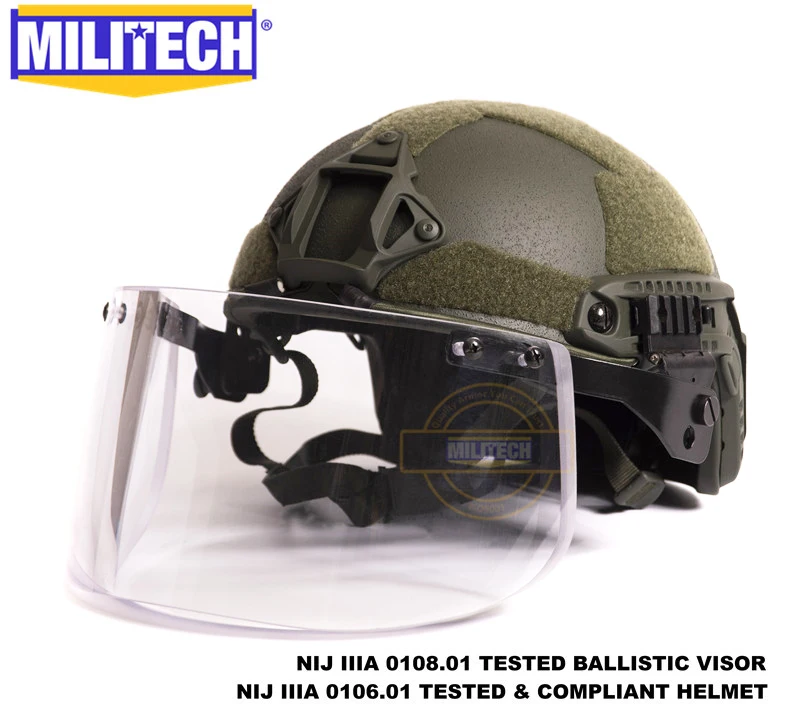MILITECH Oliver Drab OD Deluxe NIJ IIIA FAST Bulletproof Helmet and Visor Set Deal Ballistic Helmet Bullet Proof Mask Package