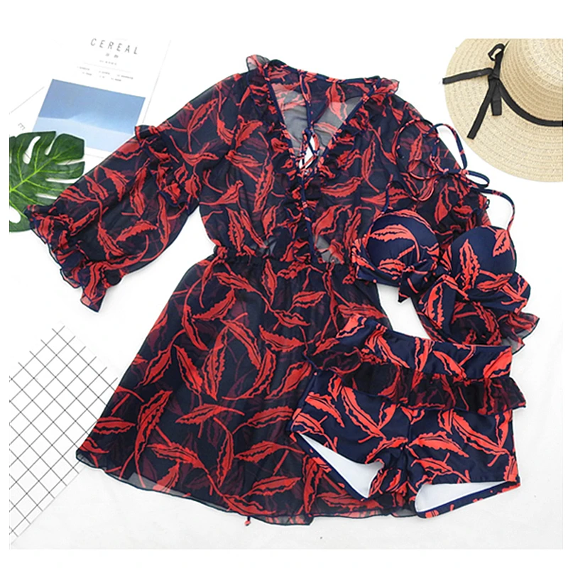 GLAUKE bikini sexy de pechos pequeños, bañador de tres puntos con pecho