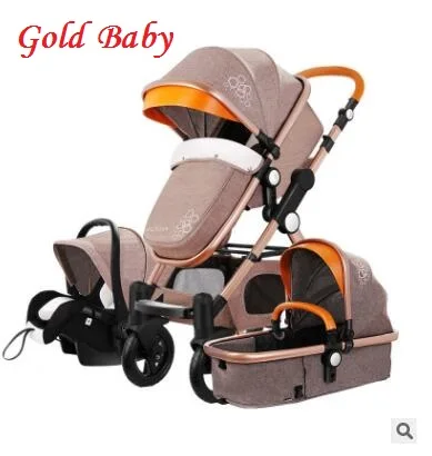 Детская коляска, высокая, Land-scape, золотая, baby3 в 1, переносная, складная, 2, 1, роскошная коляска - Цвет: 2pcs New Khaki