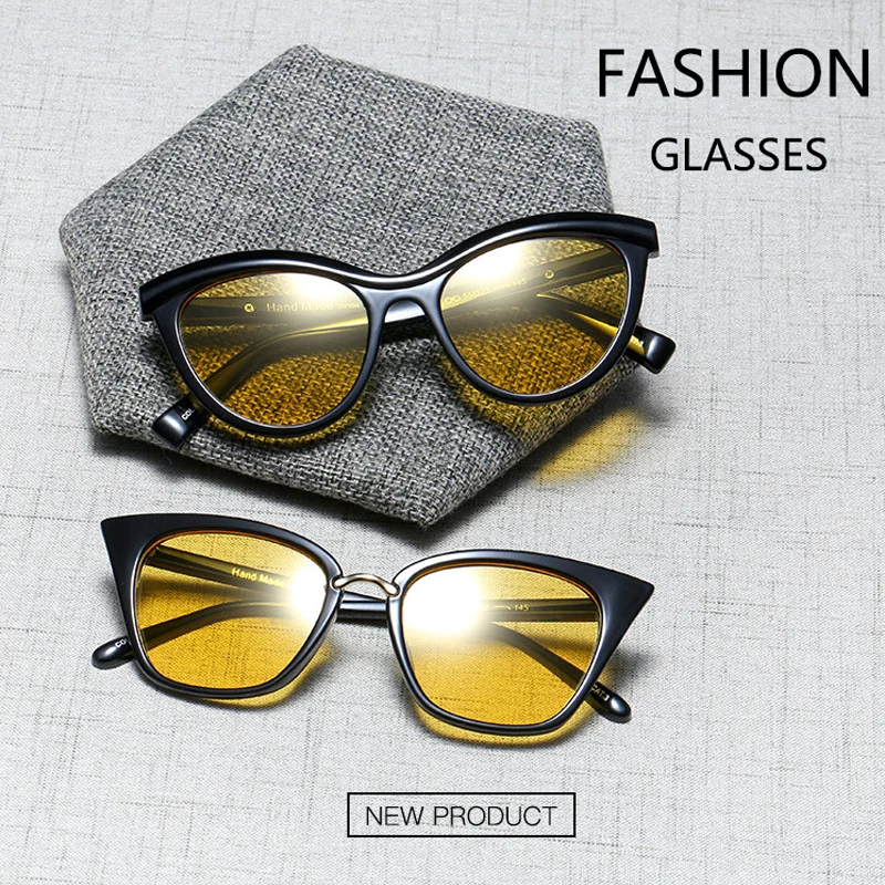 YOK'S, желтые поляризованные солнцезащитные очки ночного видения, женские, брендовые, кошачий глаз, UV400 покрытие, антибликовые, очки для вождения, очки, Oculos W1330