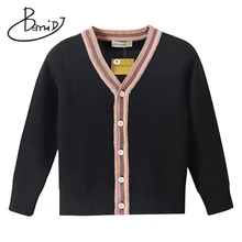 Осенний Детский свитер, Свитера с v-образным вырезом для мальчиков и девочек, хлопковый кардиган в полоску, свитера, топы для малышей, одежда для детей