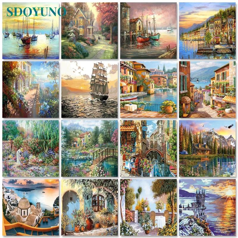 

SDOYUNO 60x75cm Oil Paint By Numbers Landscape DIY For Adults Pictures By Numbers On Canvas Painting Kit Home Decor Wall Art