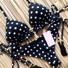 Сексуальный купальник с лямкой через шею, новинка, на шнуровке, пляжная одежда для женщин, танга микро бикини,, Бразильское бикини, принт, купальник, стринги, мини купальник